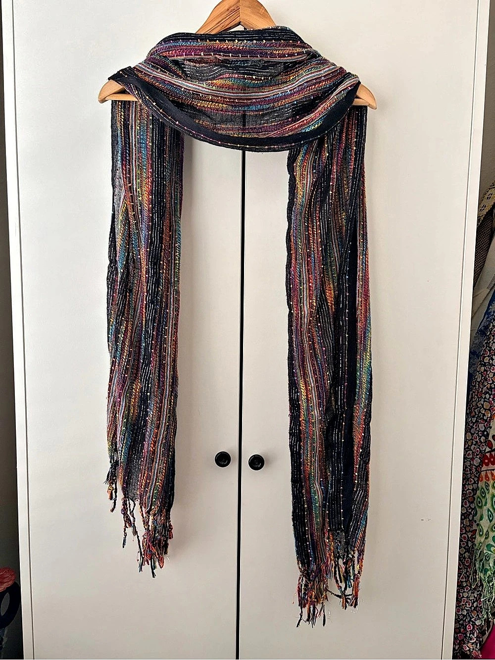 Multicolor Striped Fringe Scarf